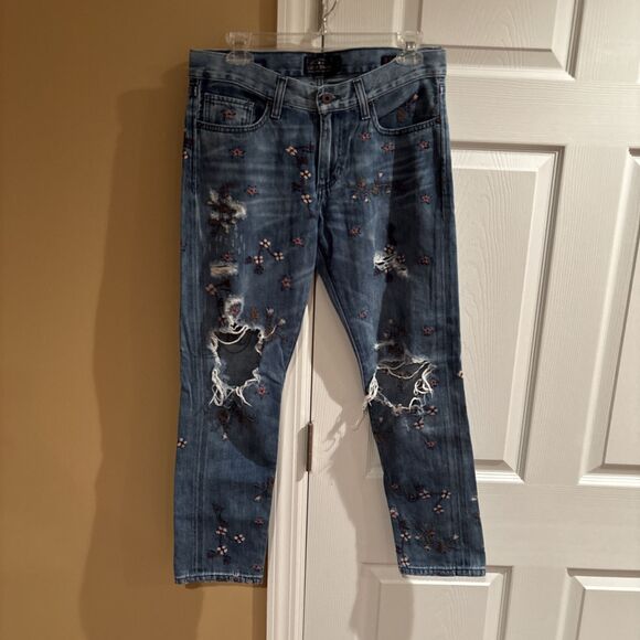 Lucky Brand Womens Jeans 2/26 Sienna Slim Boyfriend Candiani Denim Floral 26x27 - Picture 1 of 11